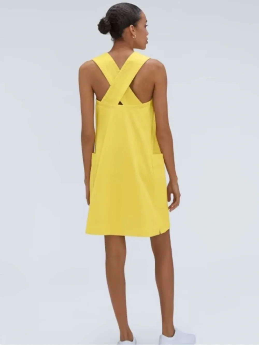 Everlane Sunny Butter Yellow Cross Back Organic Cotton Apron Mini Dress Medium
